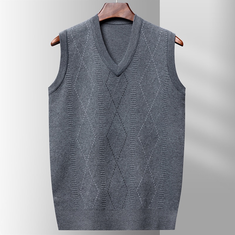 Autumn and Winter New Men&s Wool Vest Business Casual Geometry V-neck Sleeveless Knit Sweater Vest Male Brand Clothe